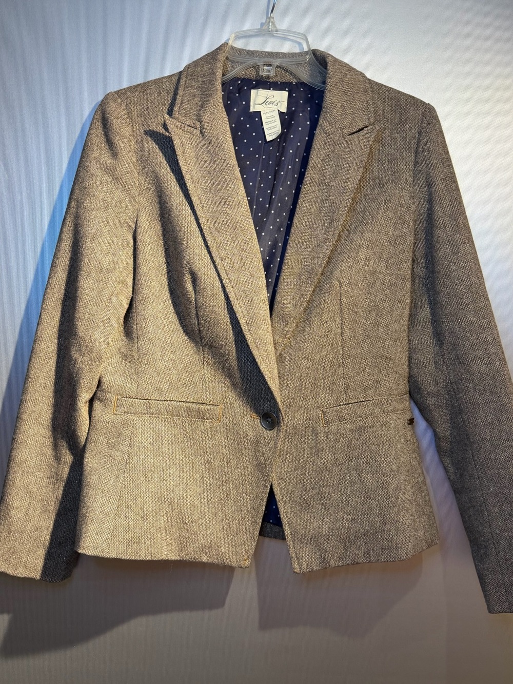 Vintage Levi’s Brown Herringbone Tweed Blazer Jacket Polka Dot Lining Size M